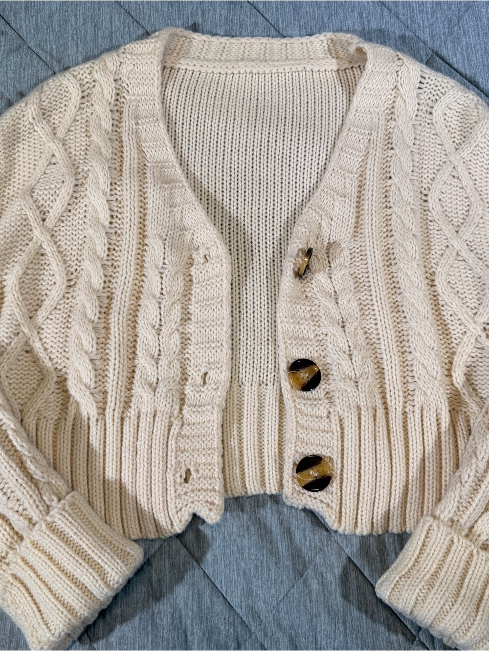 SHEIN Cream Cable Knit Cropped Cardigan with matching tube top